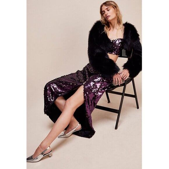 New FREE PEOPLE Star Bright Maxi Skirt Set SEQUINED $198 SIZE 4 Purple Lilac - Picture 4 of 6